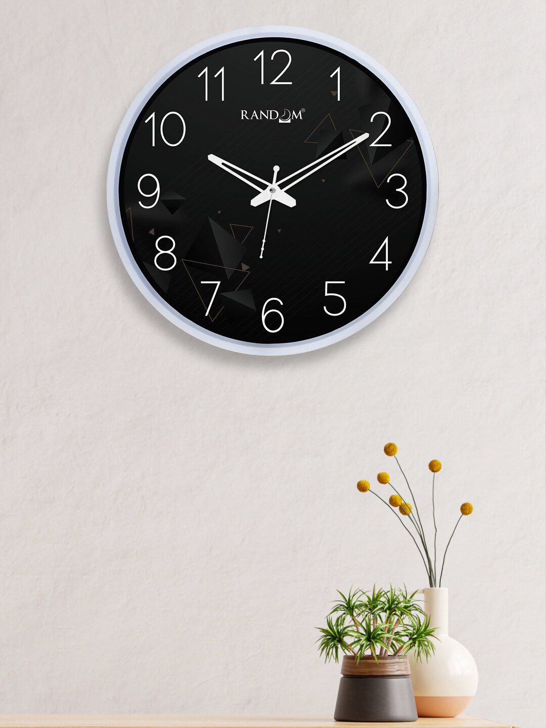 RANDOM Black & White 12-Inch Dual Frame Fairy Triangle Wall Clock With Glass Price in India