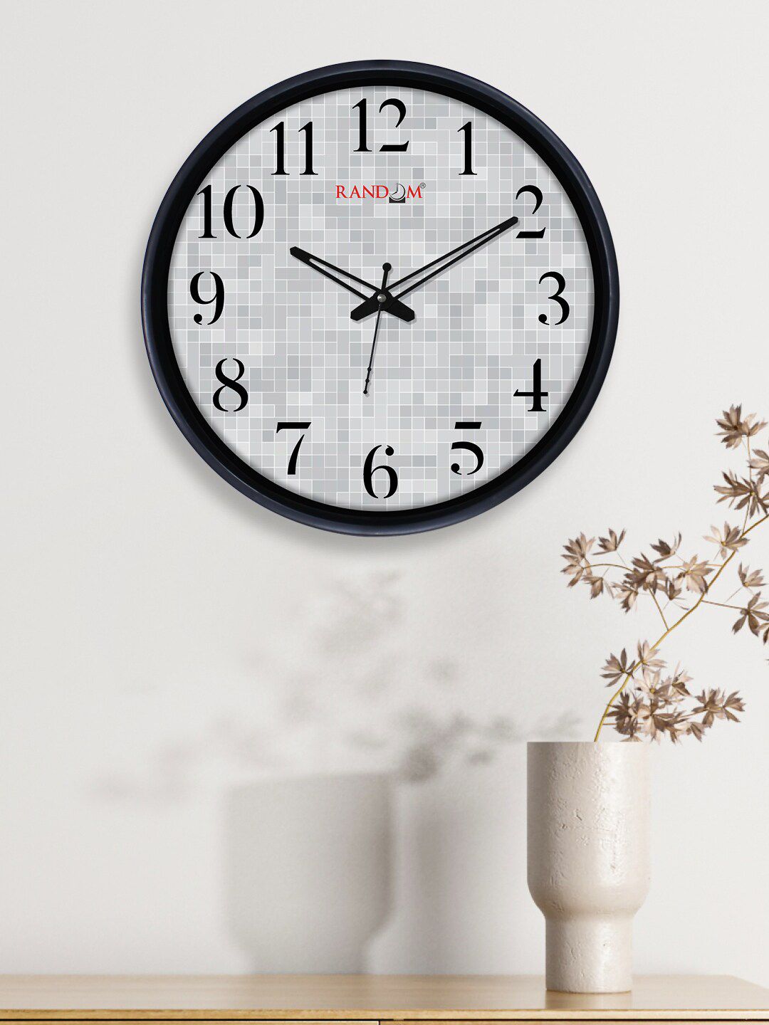 RANDOM Grey & Black Printed Contemporary Analogue Wall Clock Price in India