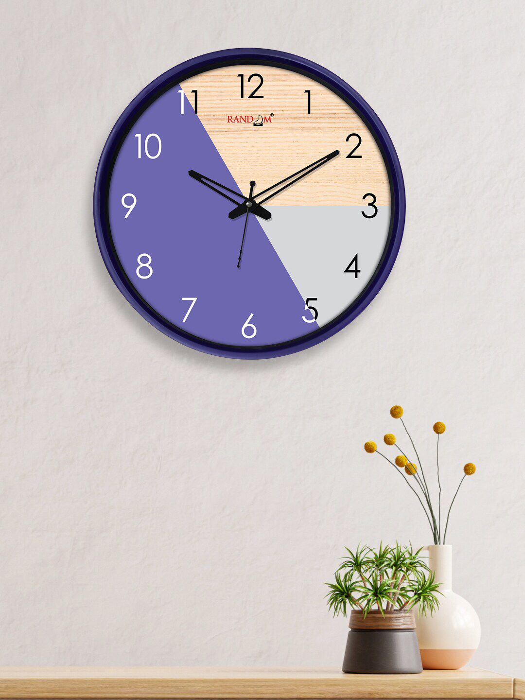 RANDOM Blue & Beige 12-Inch Dual Frame Wooden Texture Wall Clock With Glass Price in India