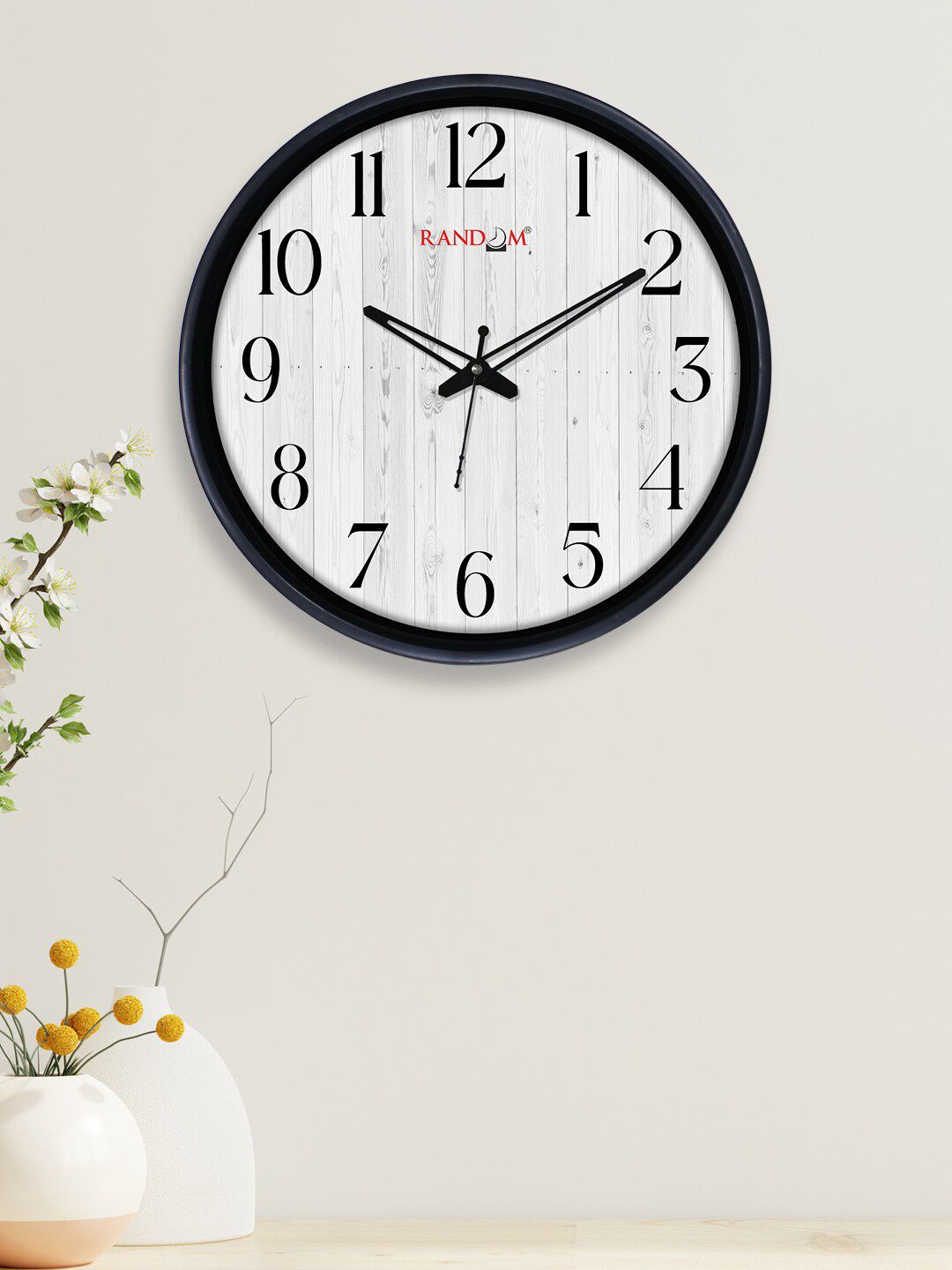 RANDOM White & Black Quartz Movement 12-Inch Dual Frame Wooden Plank Wall Clock With Glass Price in India