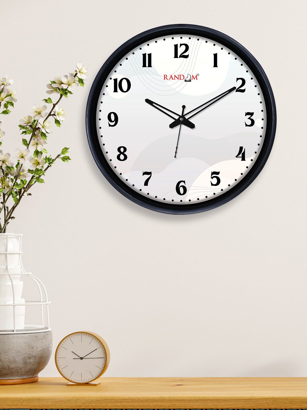 RANDOM Off White & Grey 12-Inch Quartz Movement Dual Frame Classic Wall Clock With Glass Price in India