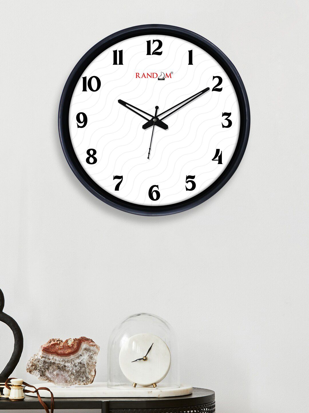 RANDOM White & Black Quartz Movement 12-Inch Dual Frame Waverly Wall Clock With Glass Price in India