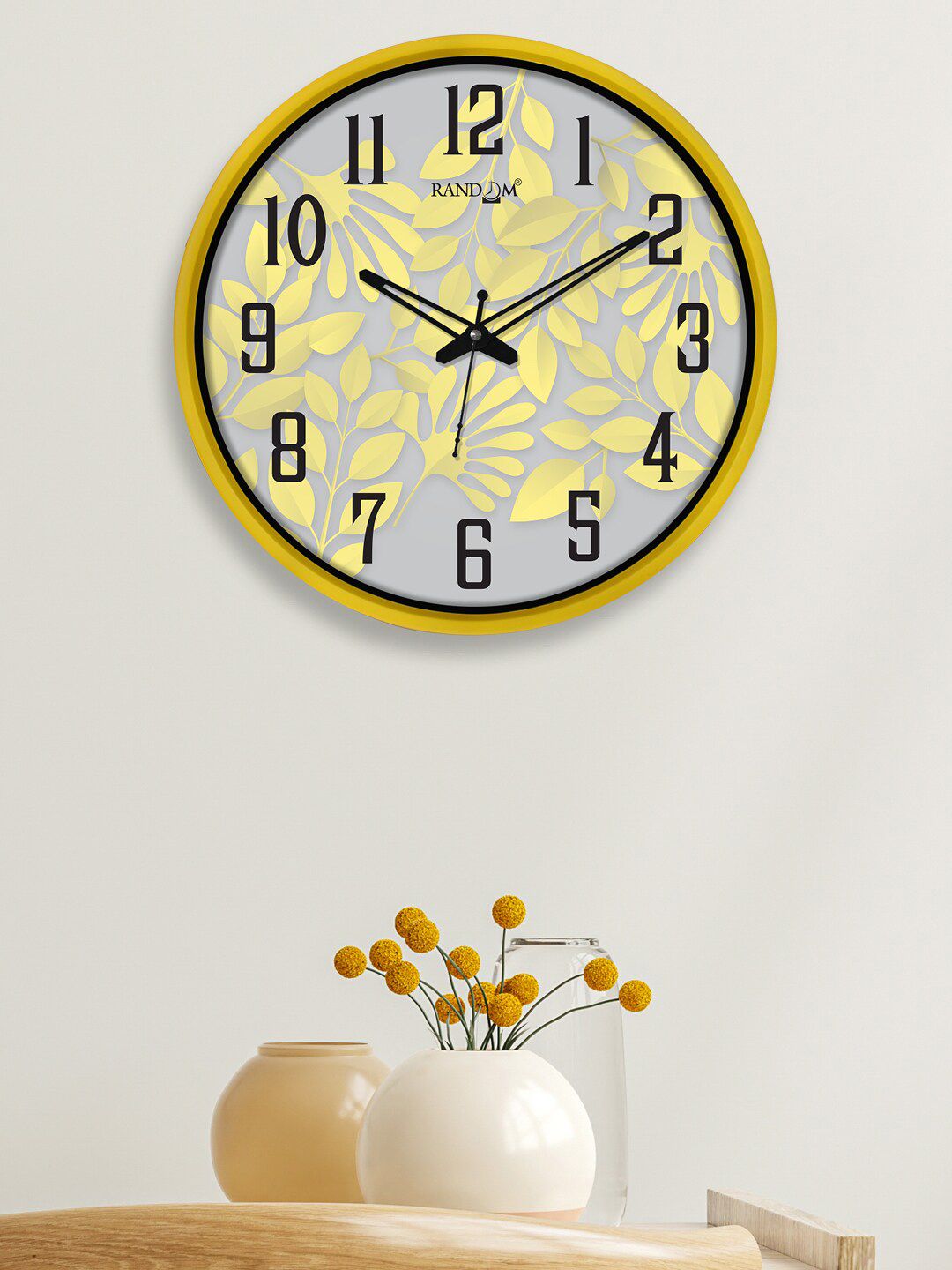 RANDOM Grey & Yellow Printed Contemporary Analogue Wall Clock Price in India