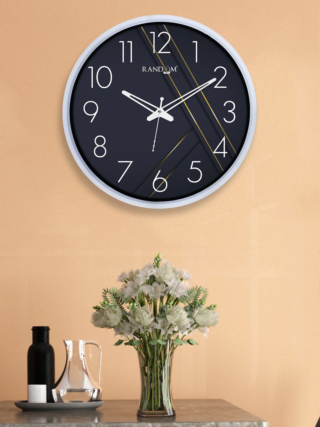 RANDOM Navy Blue & White 12-Inch Dual Frame Criss-Cross Wall Clock With Glass Price in India