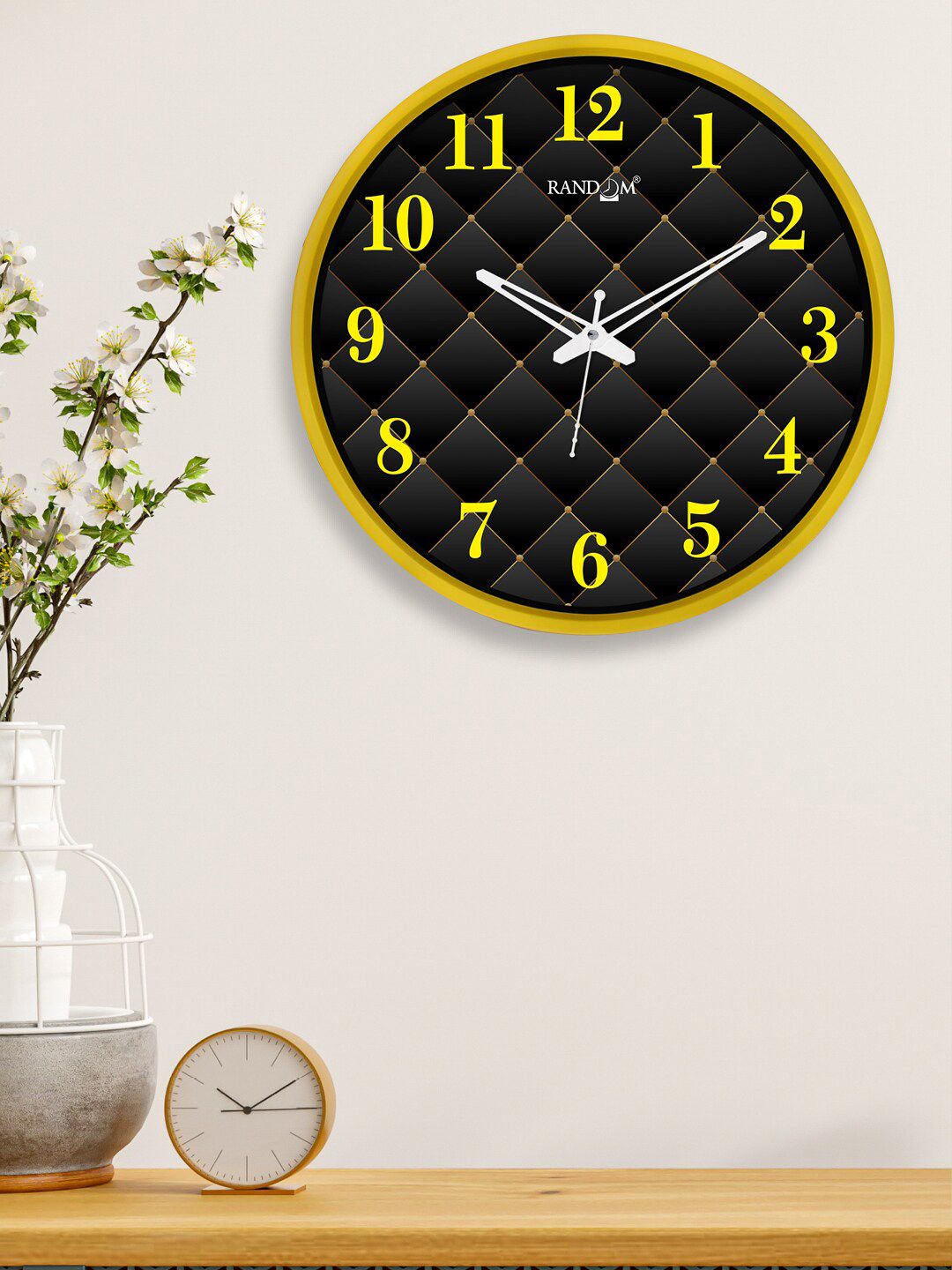 RANDOM Black & Yellow 12-Inch Dual Frame Creative Art Wall Clocks With Glass Price in India