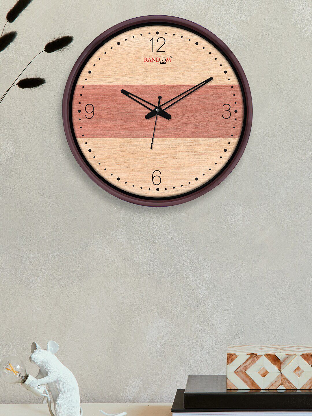 RANDOM Camel Brown & Black 12-Inch Dual Frame Plywood Texture Wall Clock With Glass Price in India