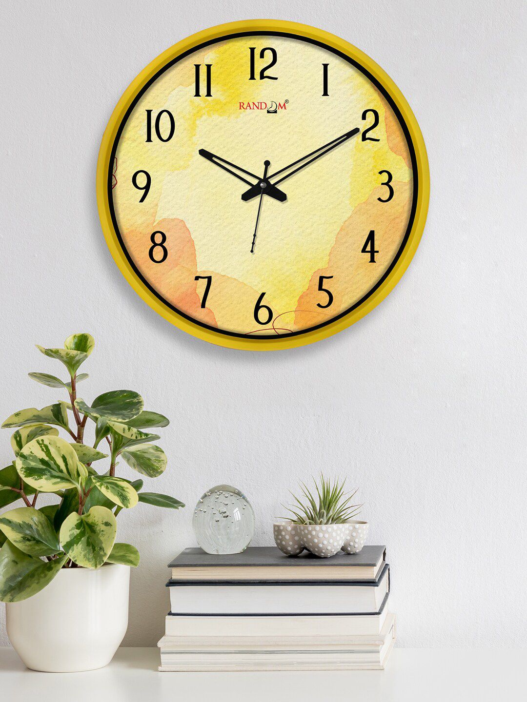 RANDOM Black & Yellow Printed Round Contemporary Wall Clock Price in India