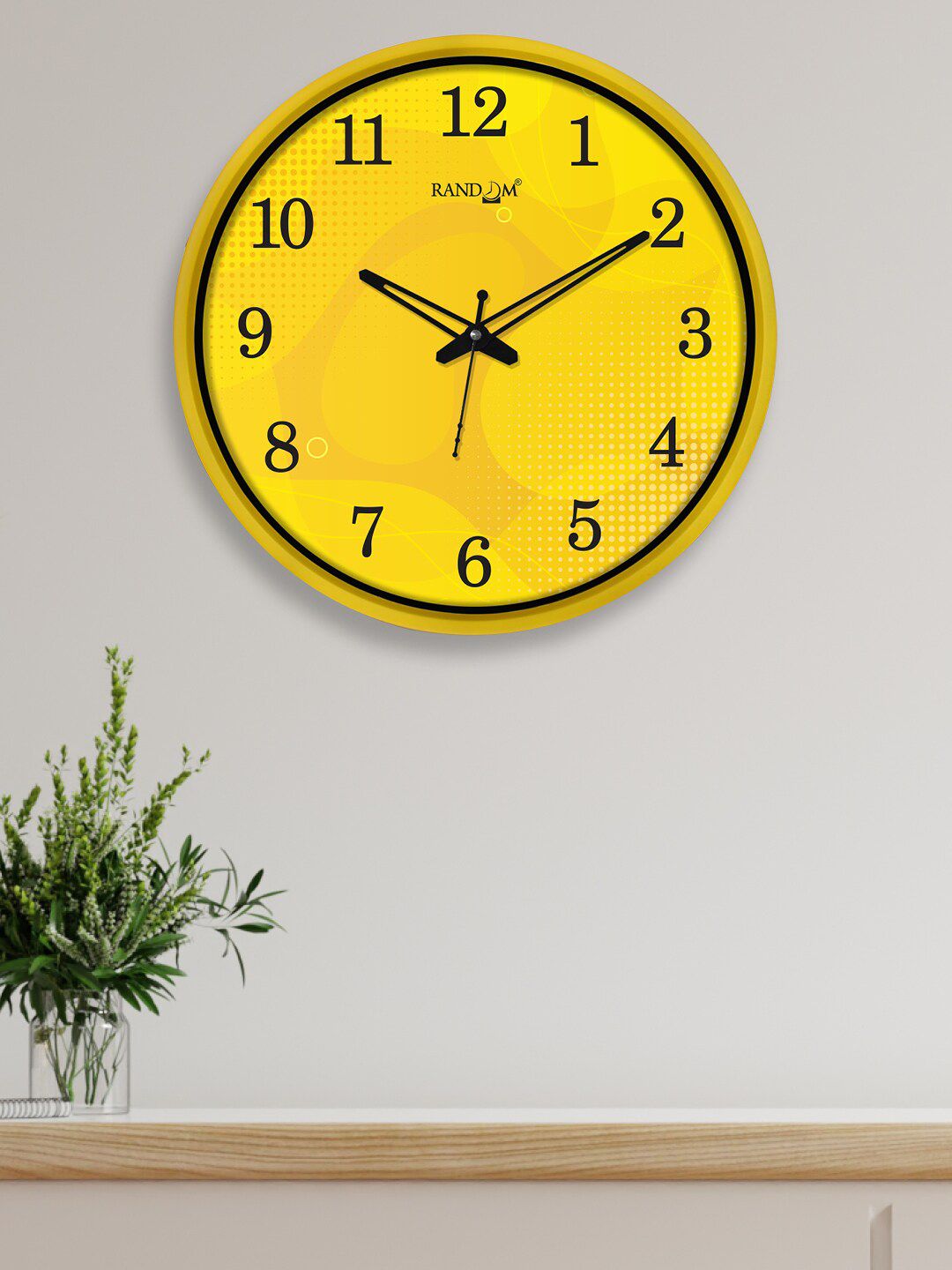 RANDOM Yellow & Black Quartz Movement 12-Inch Dual Frame Glitter Wall Clock With Glass Price in India