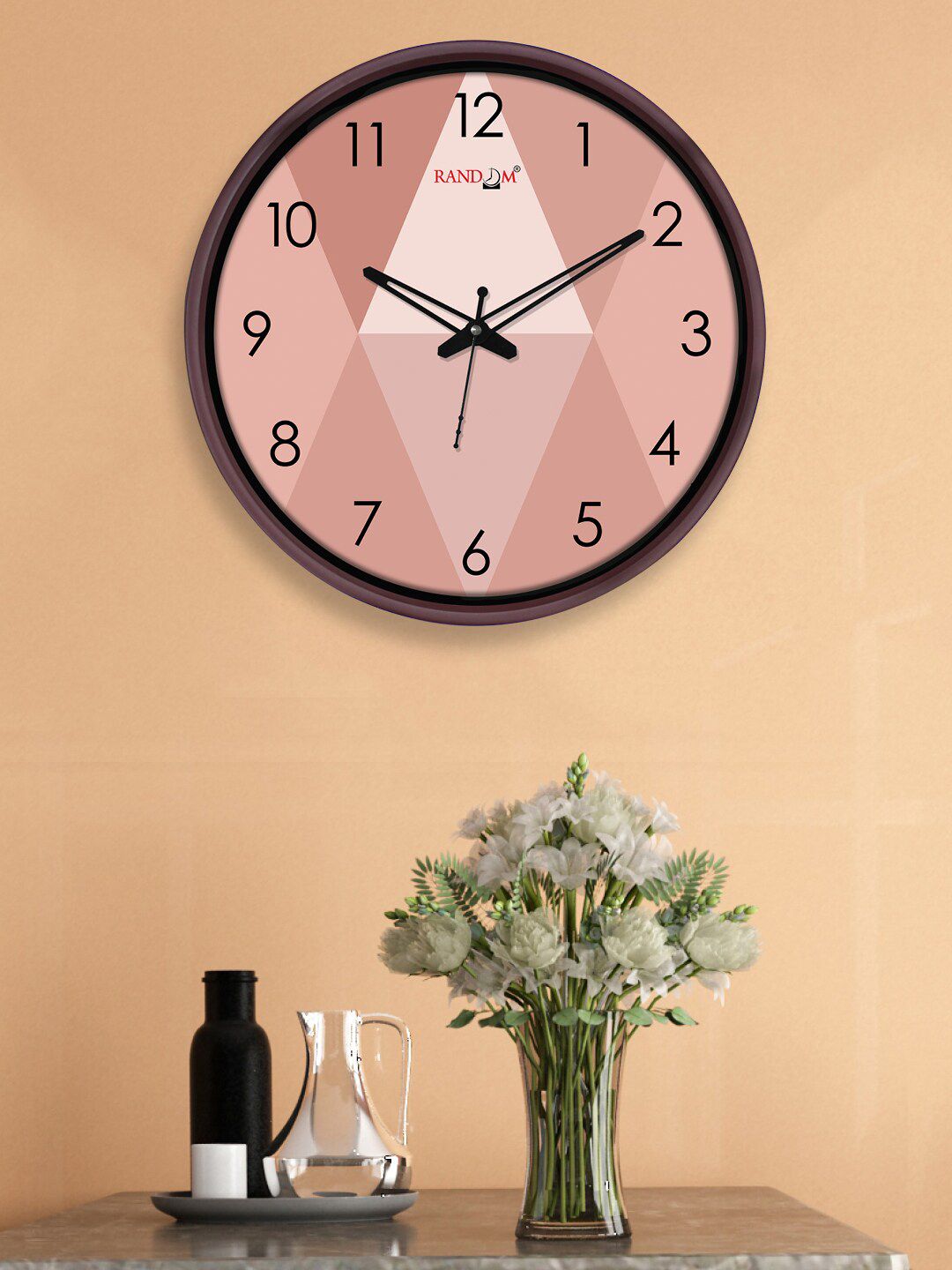 RANDOM Brown Quartz Movement 12-Inch Dual Frame Lattice Texture Wall Clock With Glass Price in India