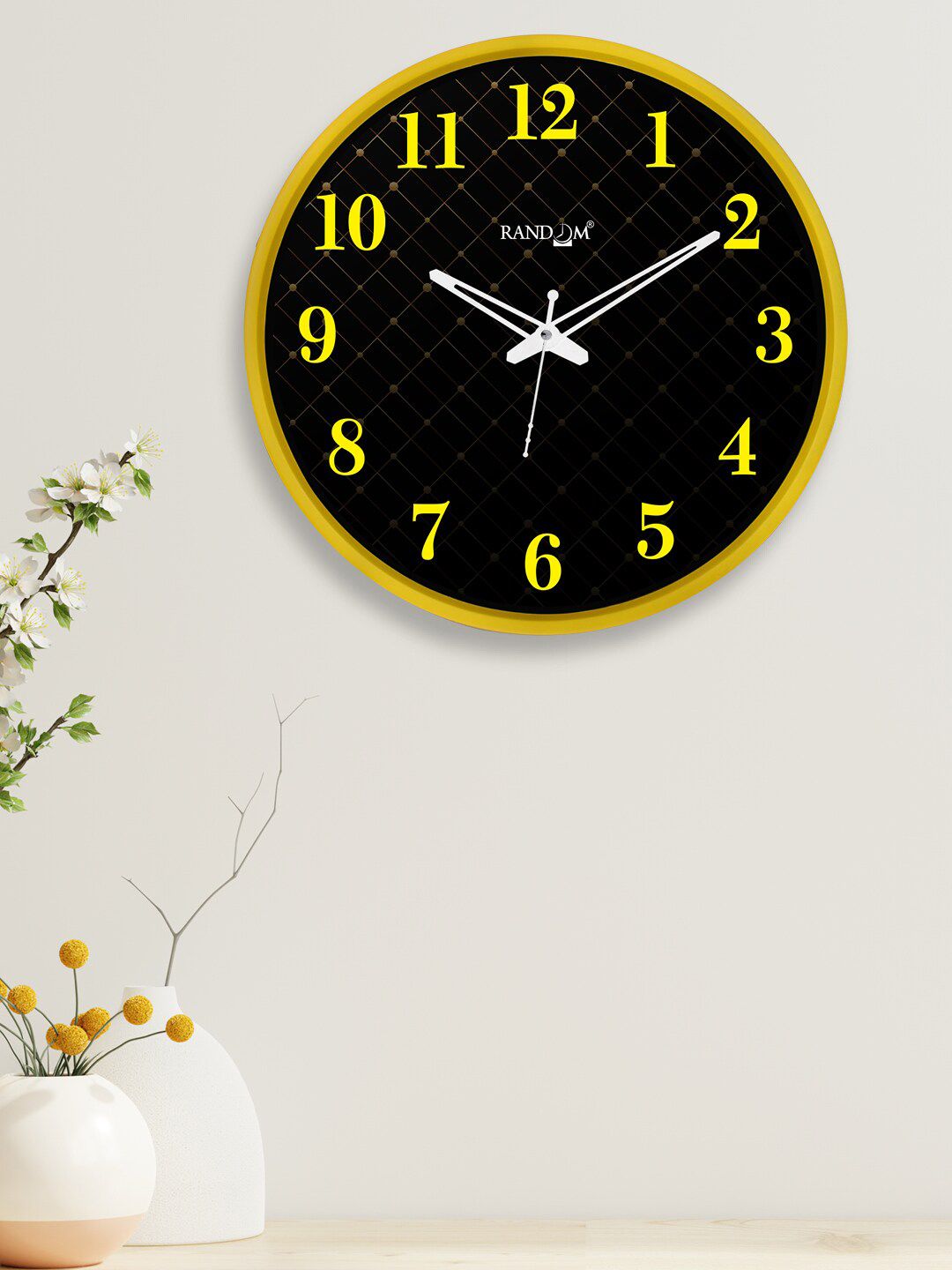 RANDOM Black & Yellow Quartz Movement 12-Inch Dual Frame Retro Dots Wall Clocks With Glass Price in India