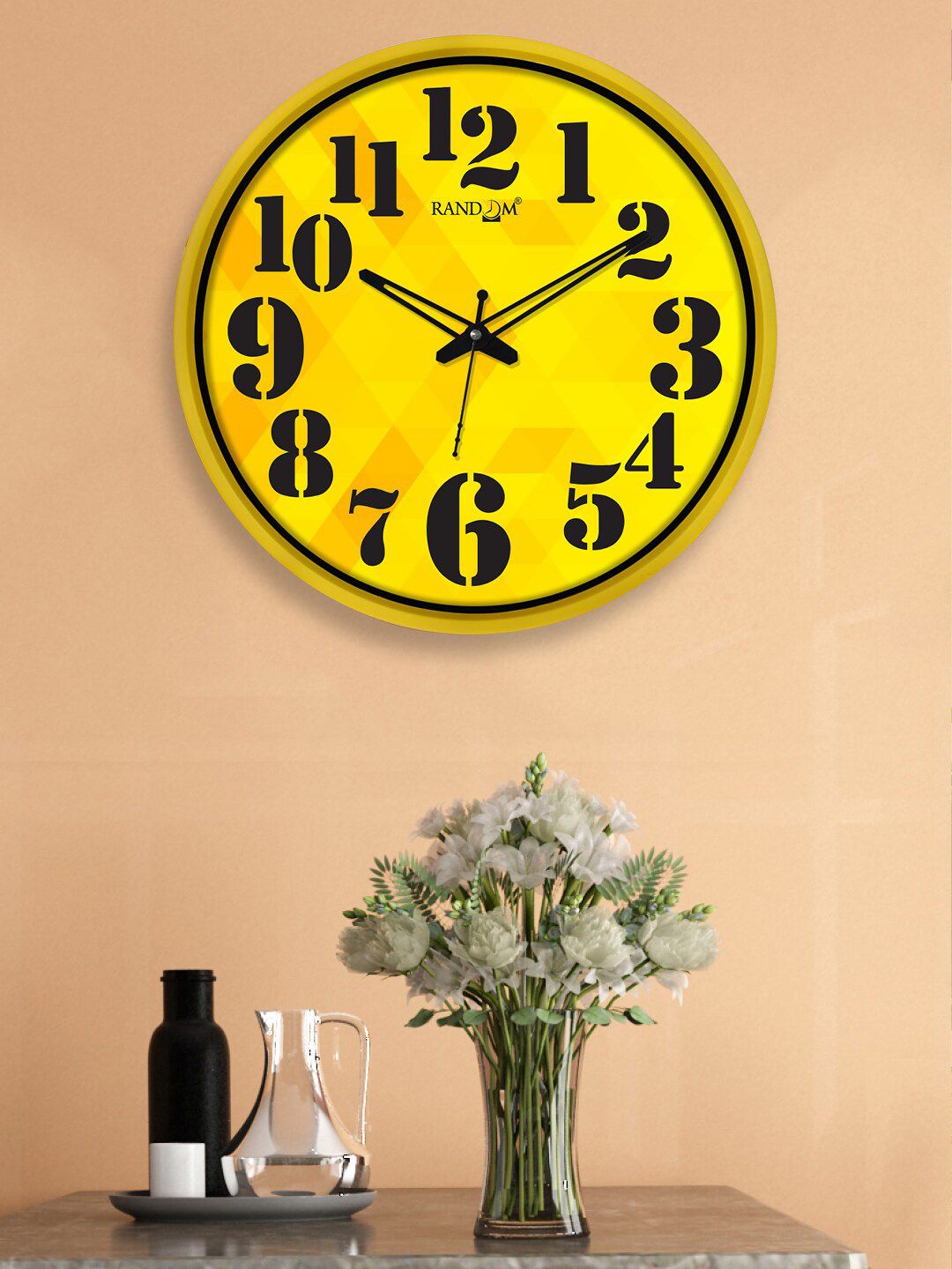RANDOM Yellow & Black 12-Inch Dual Frame Classic Triangles Wall Clock With Glass Price in India