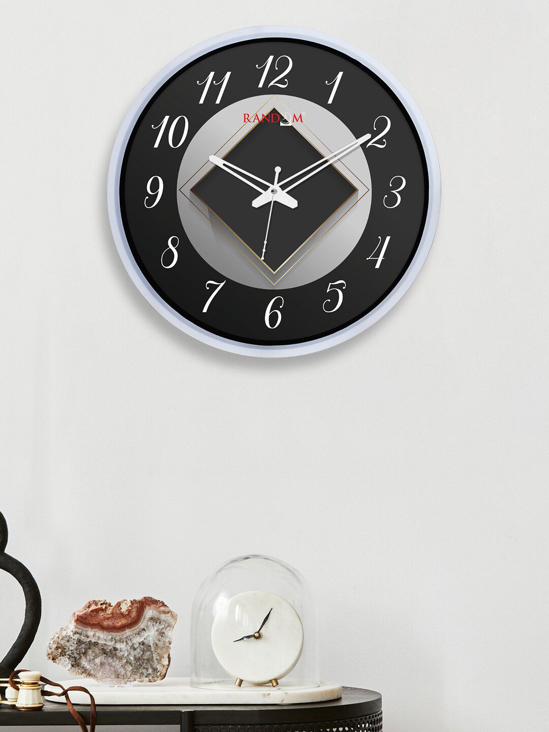 RANDOM Black & Grey Quartz Movement 12-Inch Dual Frame Rhombus Wall Clock With Glass Price in India