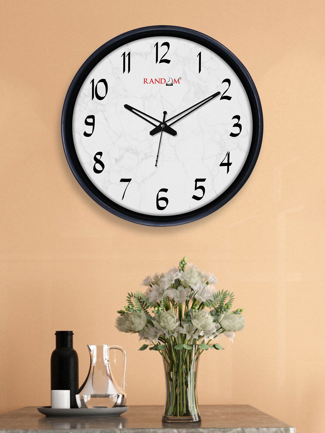 RANDOM Off White & Black 12-Inch Dual Frame Dampness Texture Wall Clock With Glass Price in India