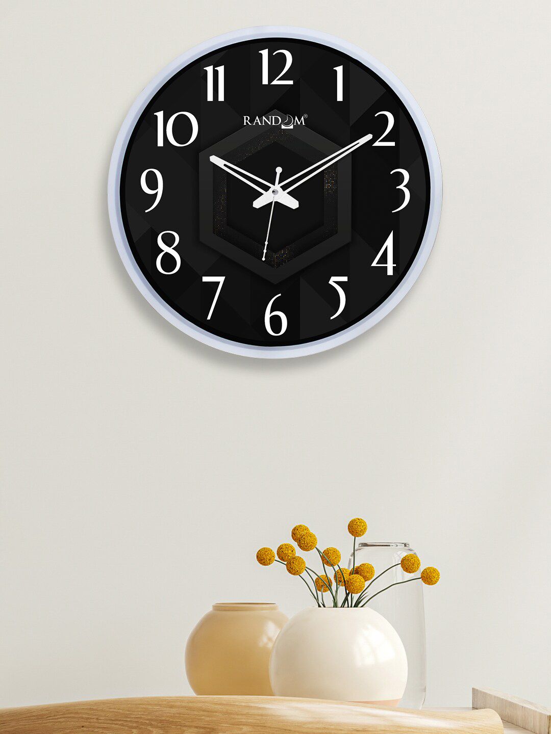 RANDOM Black & White Printed Contemporary Analogue Wall Clock Price in India