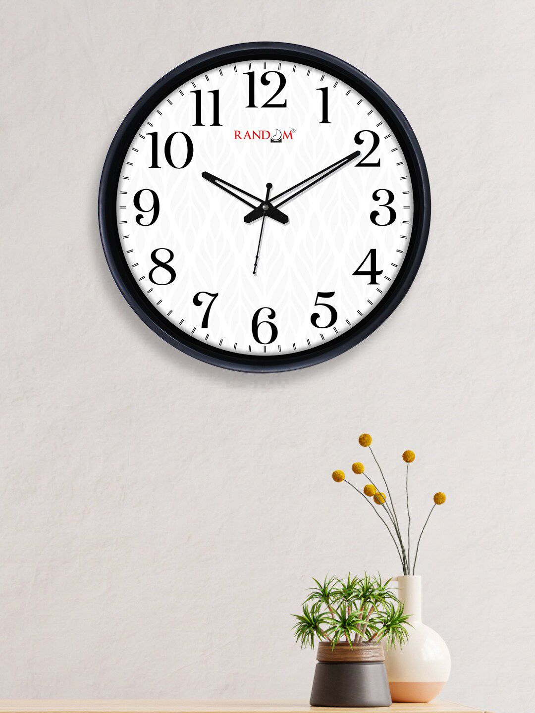 RANDOM Off White & Black 12-Inch Dual Frame Leaves Wall Clock With Glass Price in India