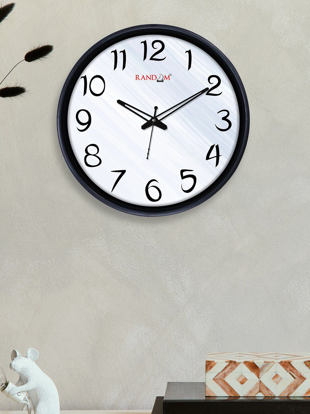 RANDOM White & Black 12-Inch Dual Frame Abstract Art Wall Clock With Glass Price in India