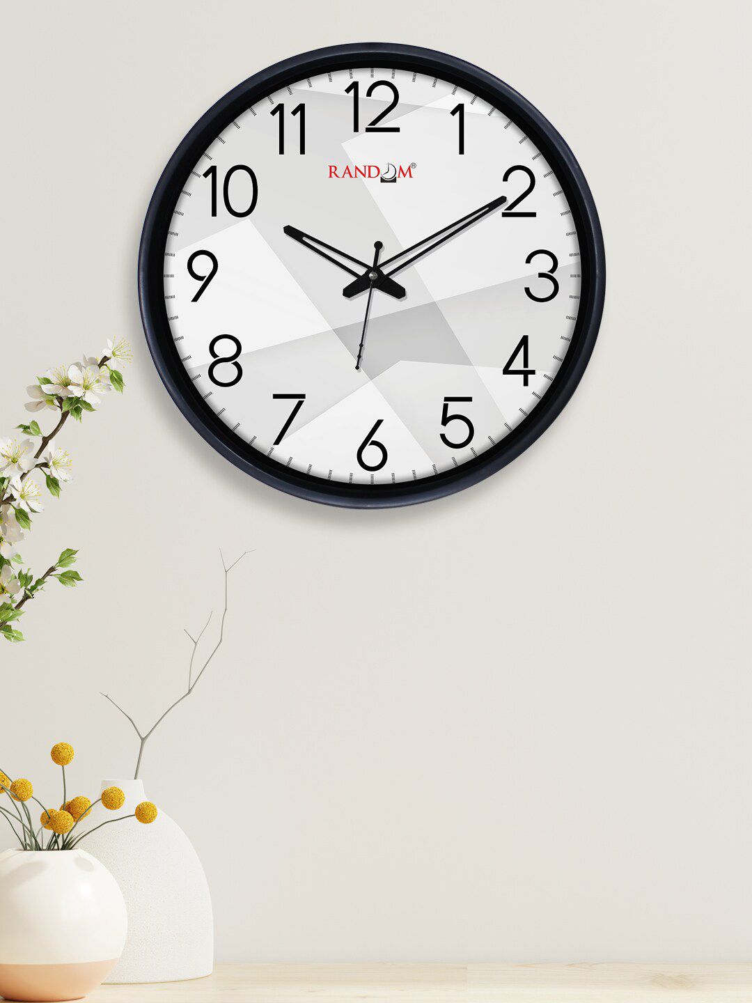 RANDOM Off White & Black 12-Inch Dual Frame Attractive Design Wall Clock With Glass Price in India