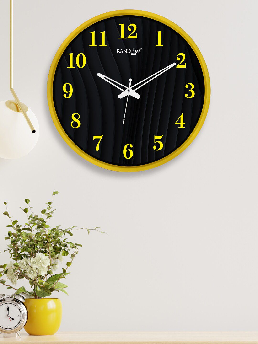 RANDOM Black & Yellow Printed Dual Frame Quartz Movement 30CM Wall Clock Price in India