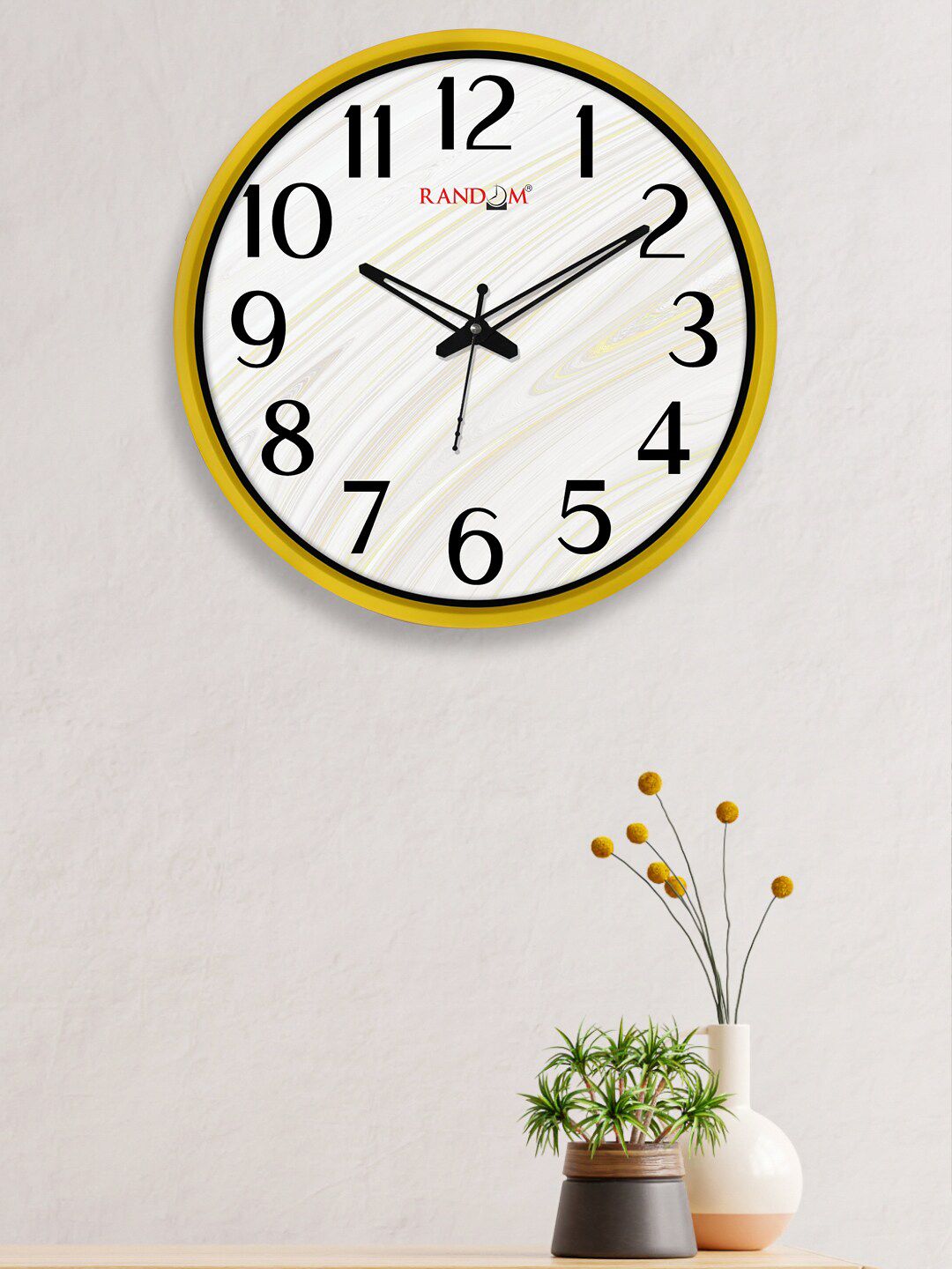 RANDOM Black & Yellow 12-Inch Dual Frame Sober Wall Clock With Glass Price in India