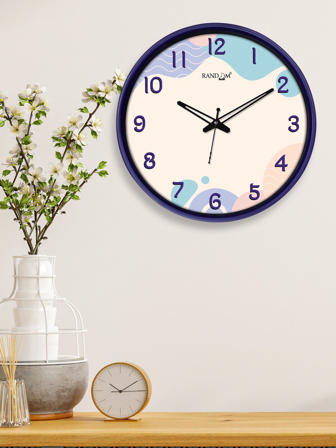 RANDOM Cream & Blue 12-Inch Quartz Movement Dual Frame Shells Wall Clock With Glass Price in India
