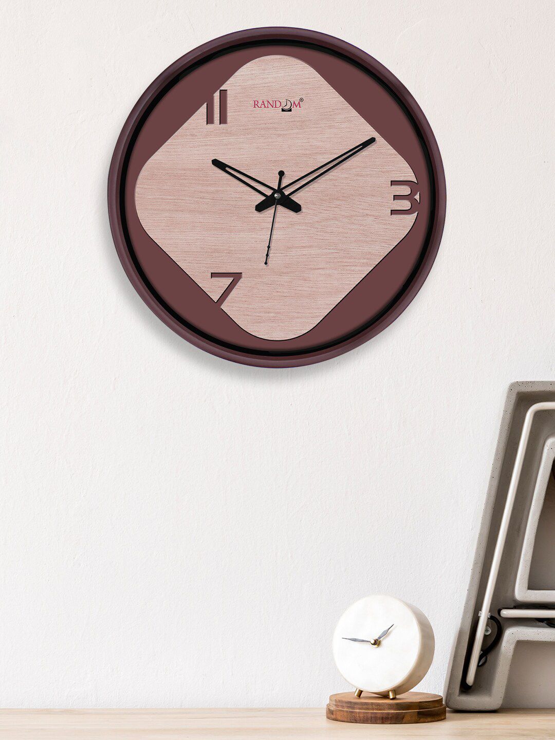 RANDOM Peach-Coloured & Brown Printed Contemporary Wall Clock Price in India