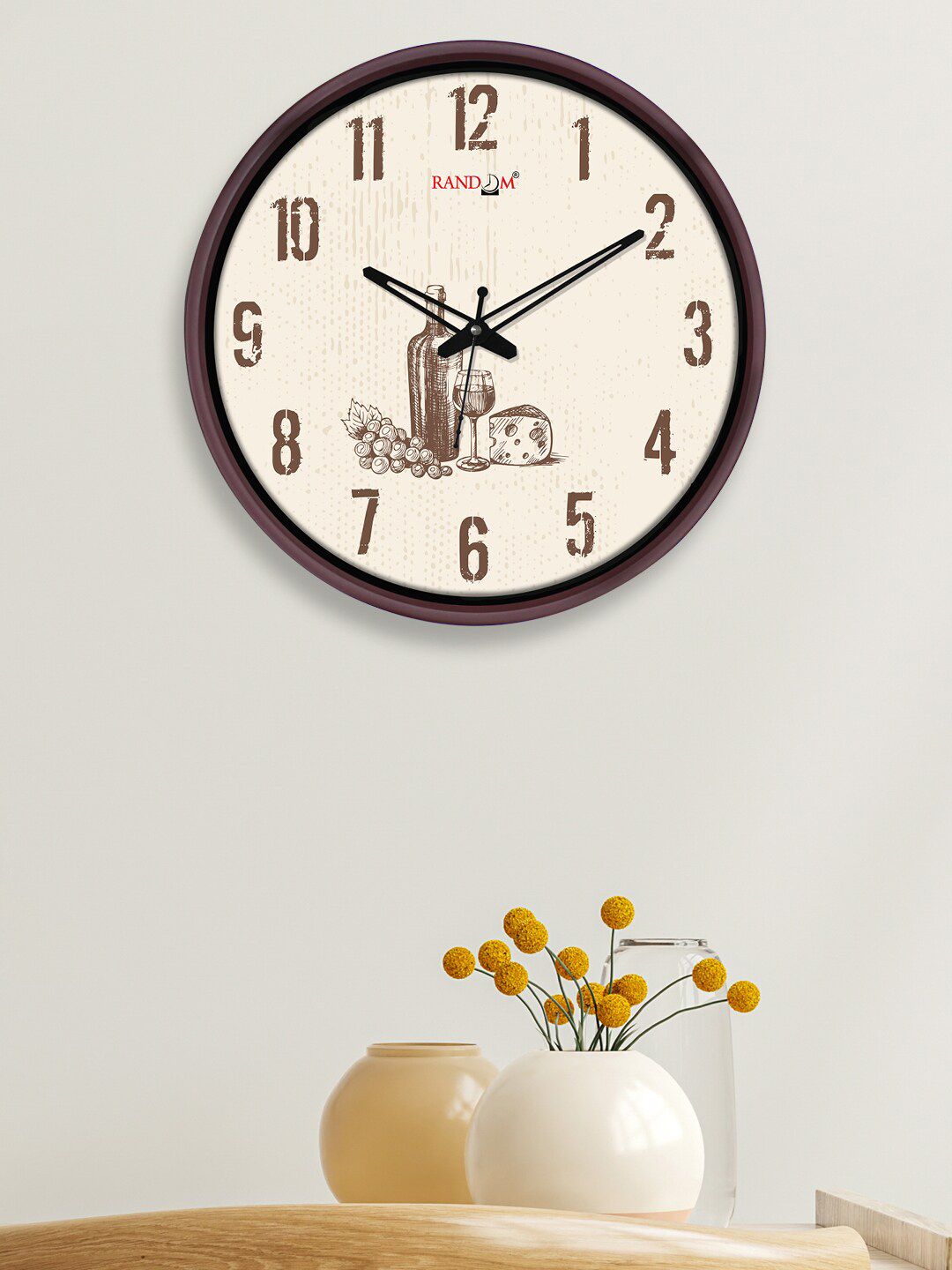 RANDOM Cream & Brown Printed Round Dual Frame Quartz Movement 30CM Wall Clock Price in India