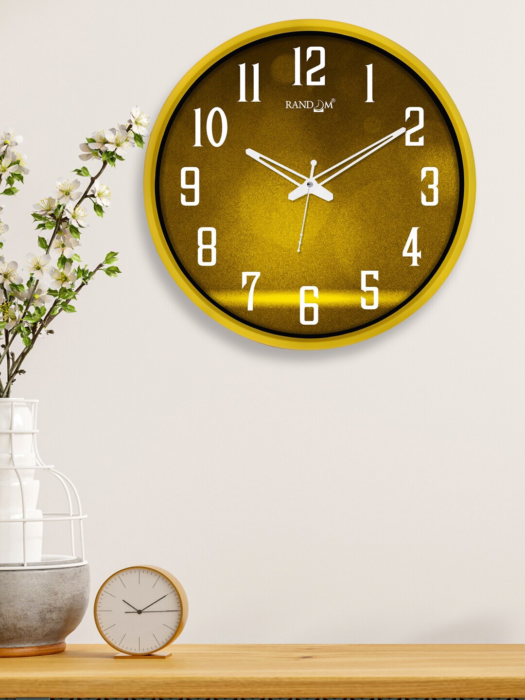 RANDOM Coffee Brown & Yellow 2-Inch Dual Frame Decorative Wall Clock With Glass Price in India
