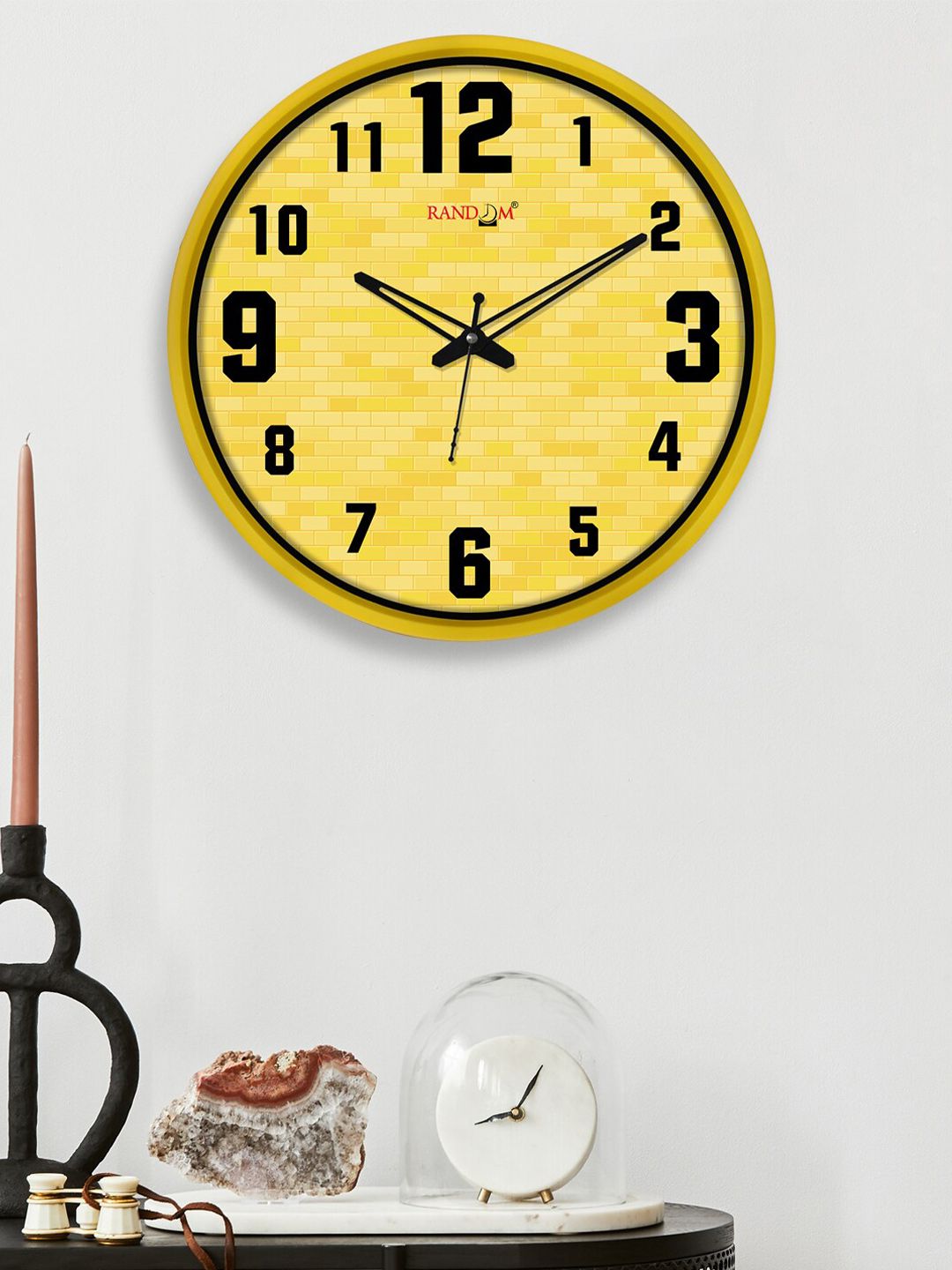 RANDOM Yellow & Black 12-Inch Dual Frame Bricks Wall Clocks With Glass Price in India