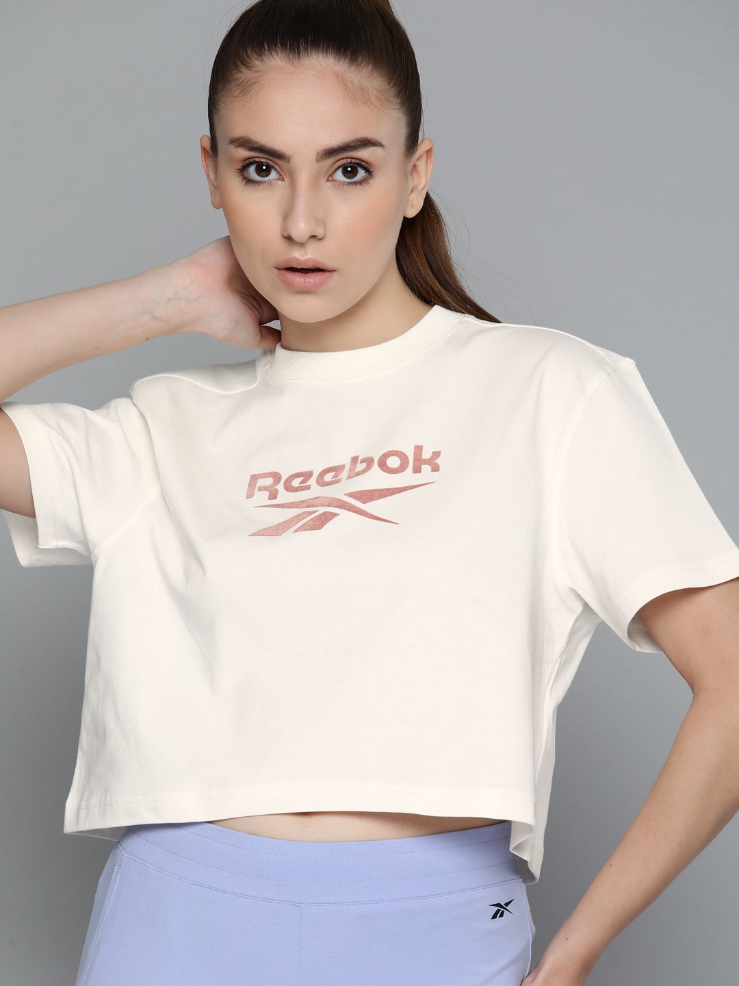 Reebok Classic Women Off White Brand Logo Printed Drop-Shoulder Sleeves Pure Cotton Loose T-shirt Price in India