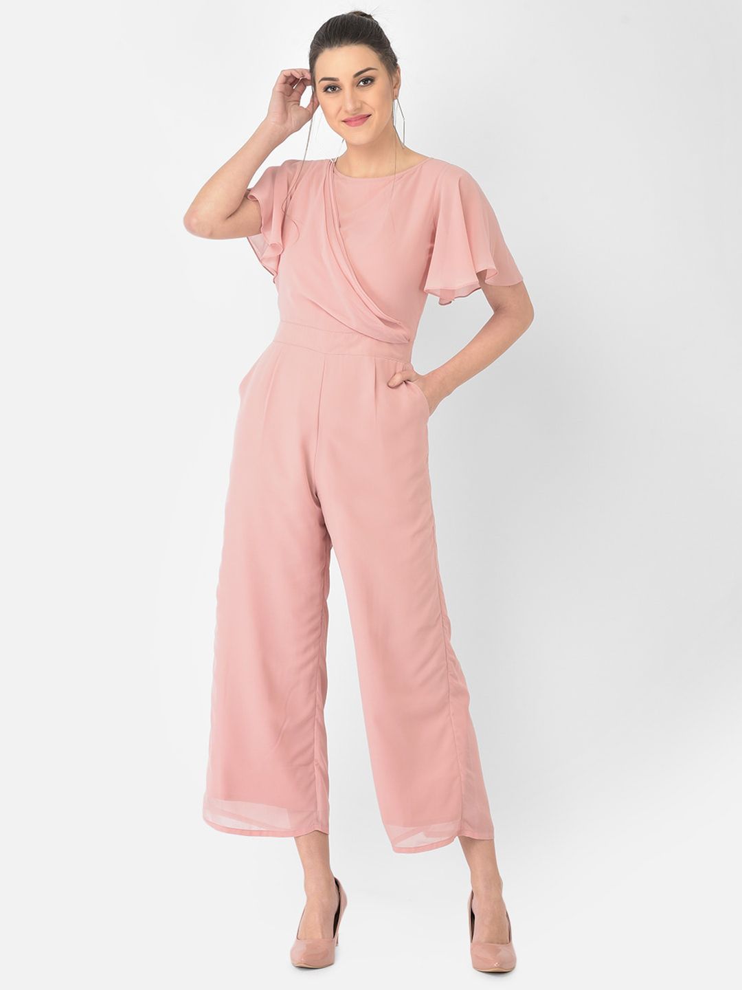 Eavan Pink Solid Draped Basic Jumpsuit Price in India