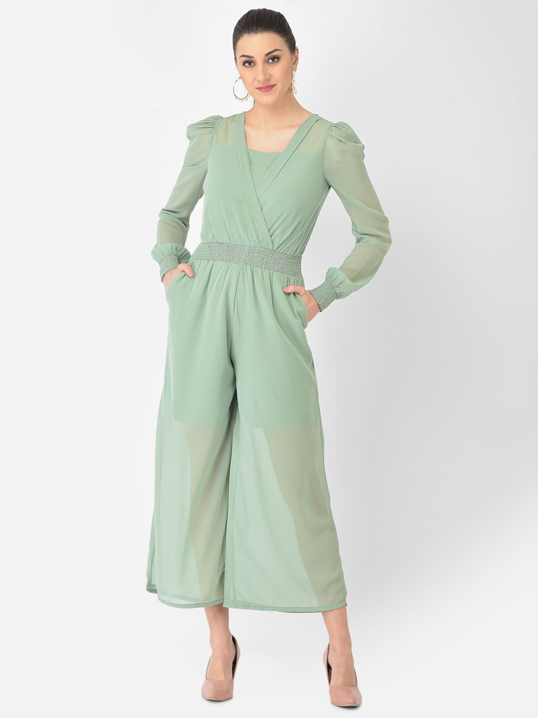 Eavan Pastel Green Solid Basic Jumpsuit Price in India