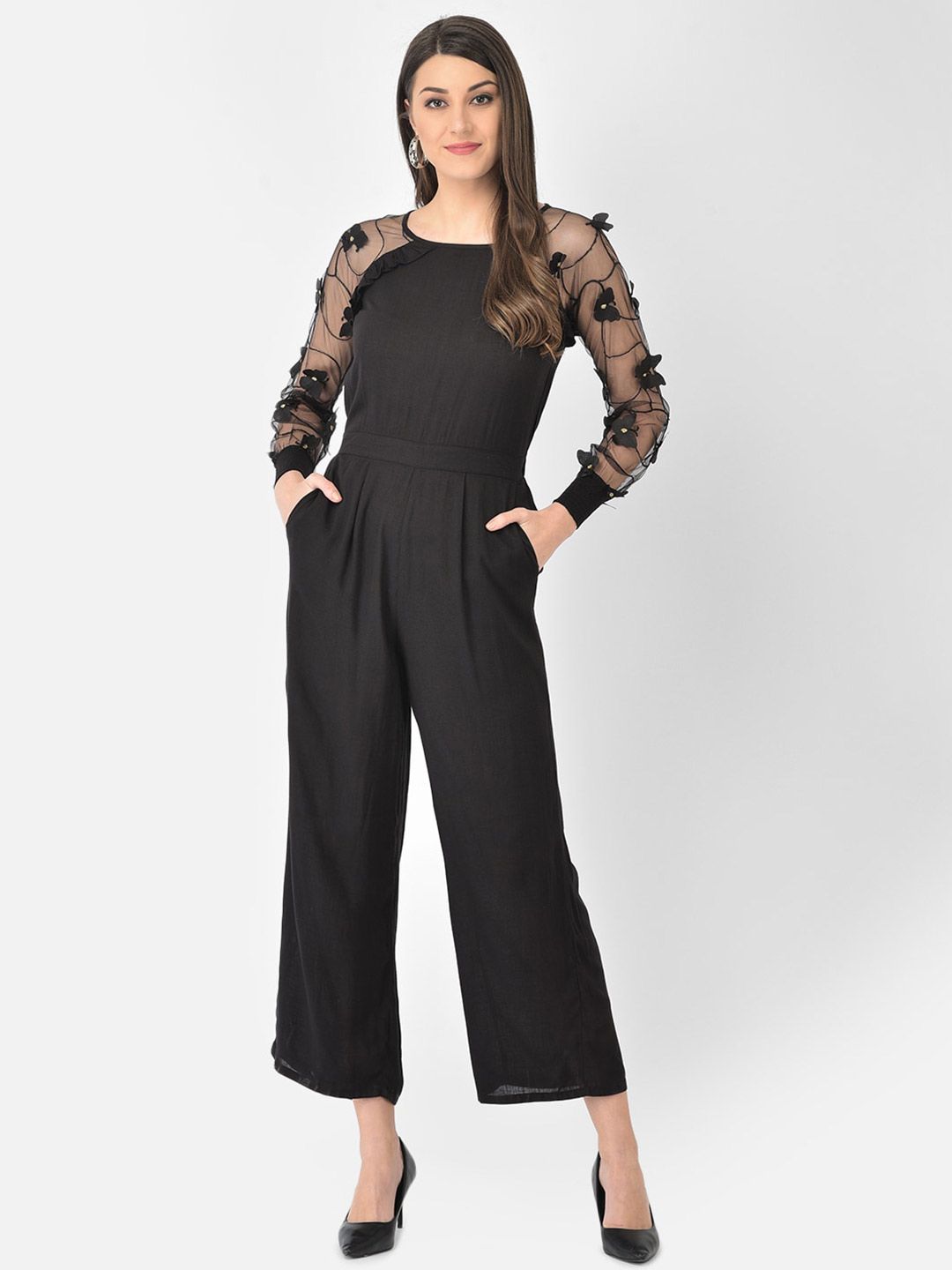 Eavan Black Embellished Basic Jumpsuit Price in India