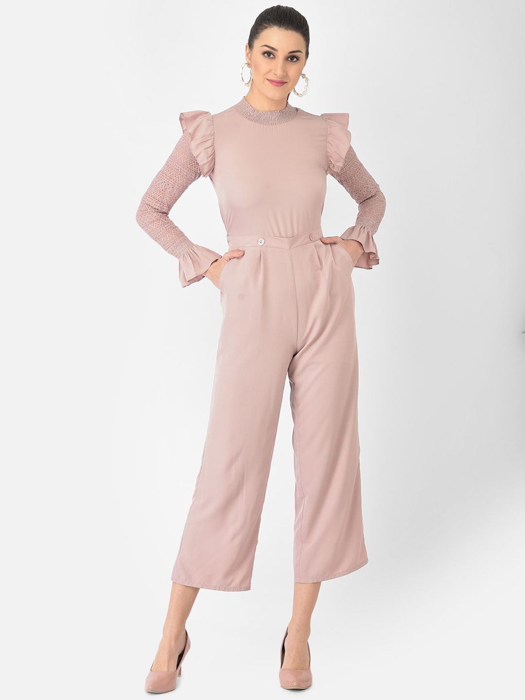 Eavan Women Pink Self Design Basic Jumpsuit Price in India