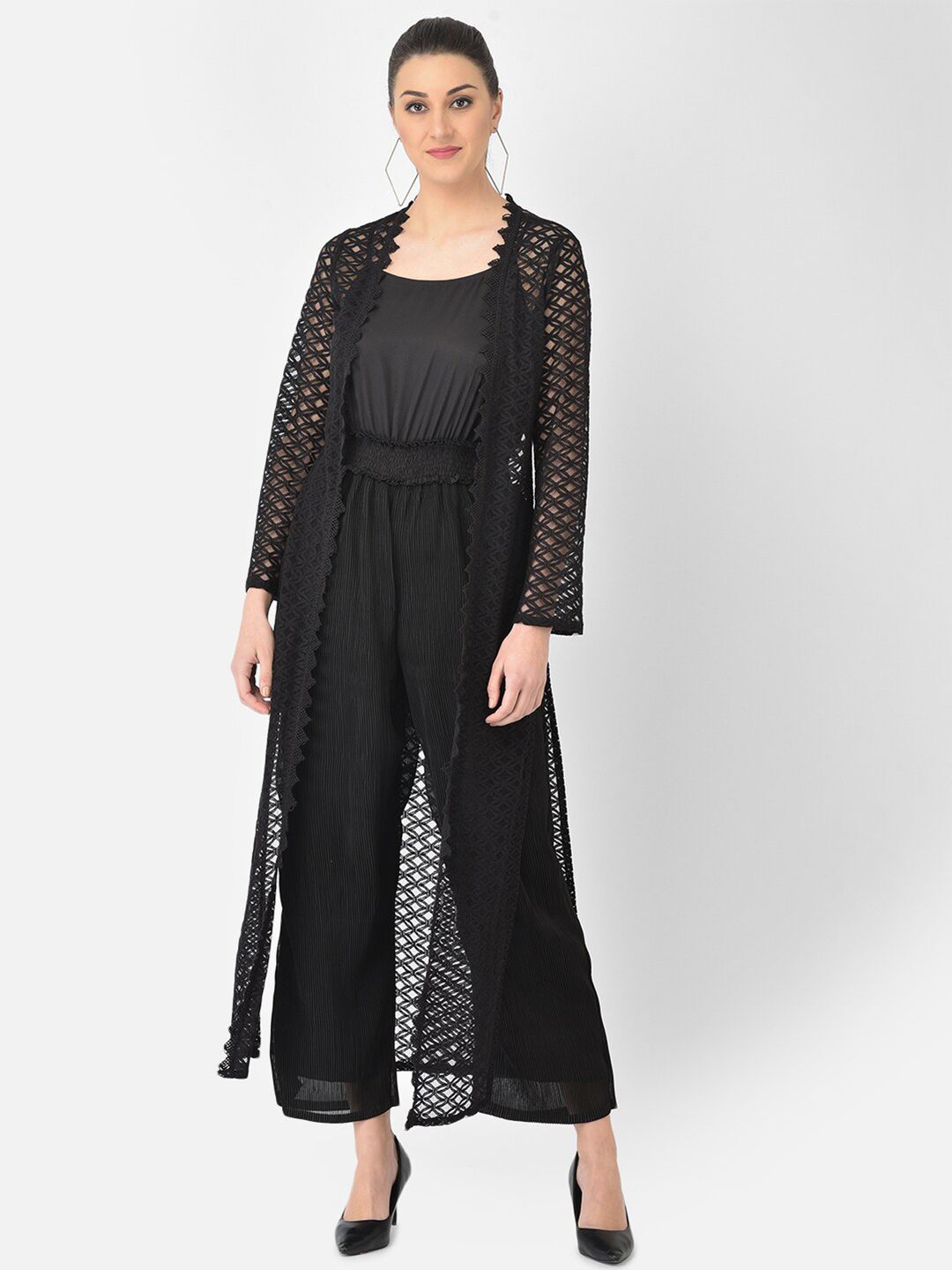 Eavan Black Basic Jumpsuit with Lace Jacket Price in India