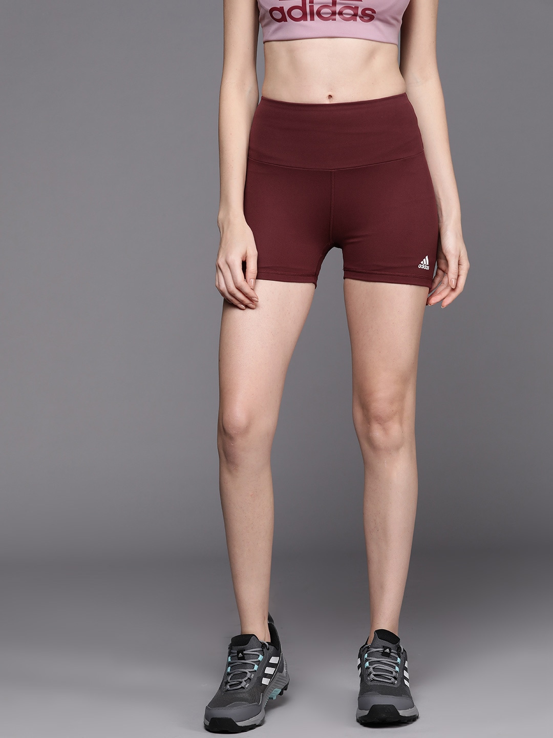 ADIDAS Women Maroon Solid Yoga Shorts Price in India