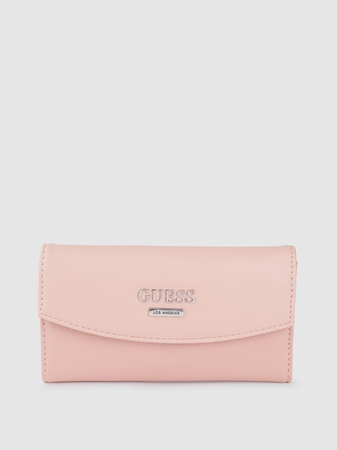 GUESS Women Peach-Coloured Solid Three Fold Wallet Price in India