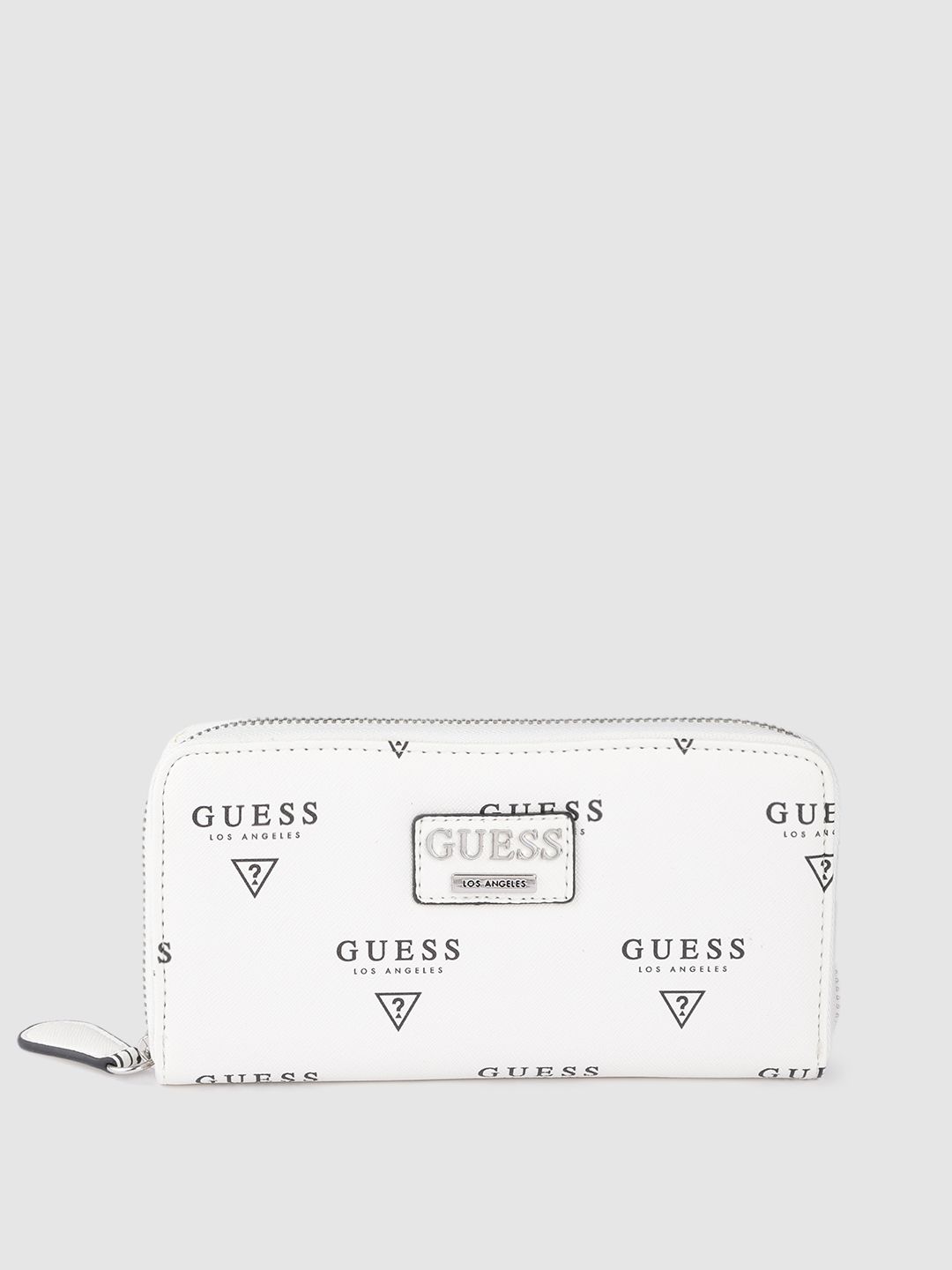 GUESS Women White & Black Brand Logo Print Zip Around Wallet Price in India