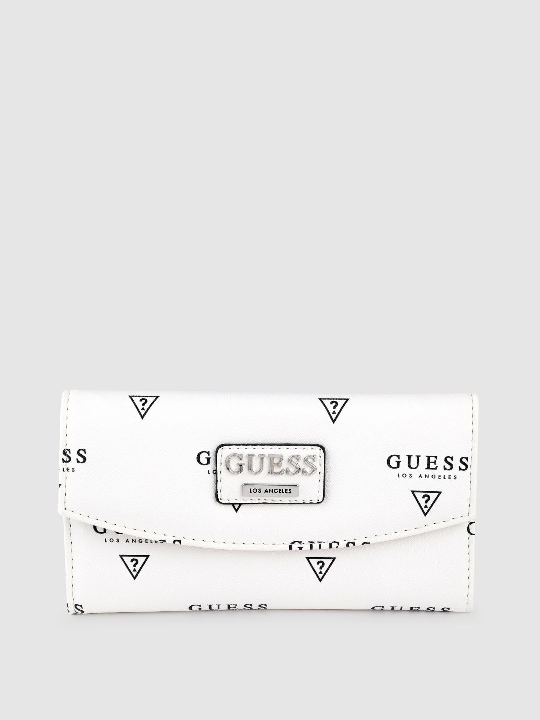 GUESS Women White & Black Brand Logo Print Three Fold Wallet Price in India