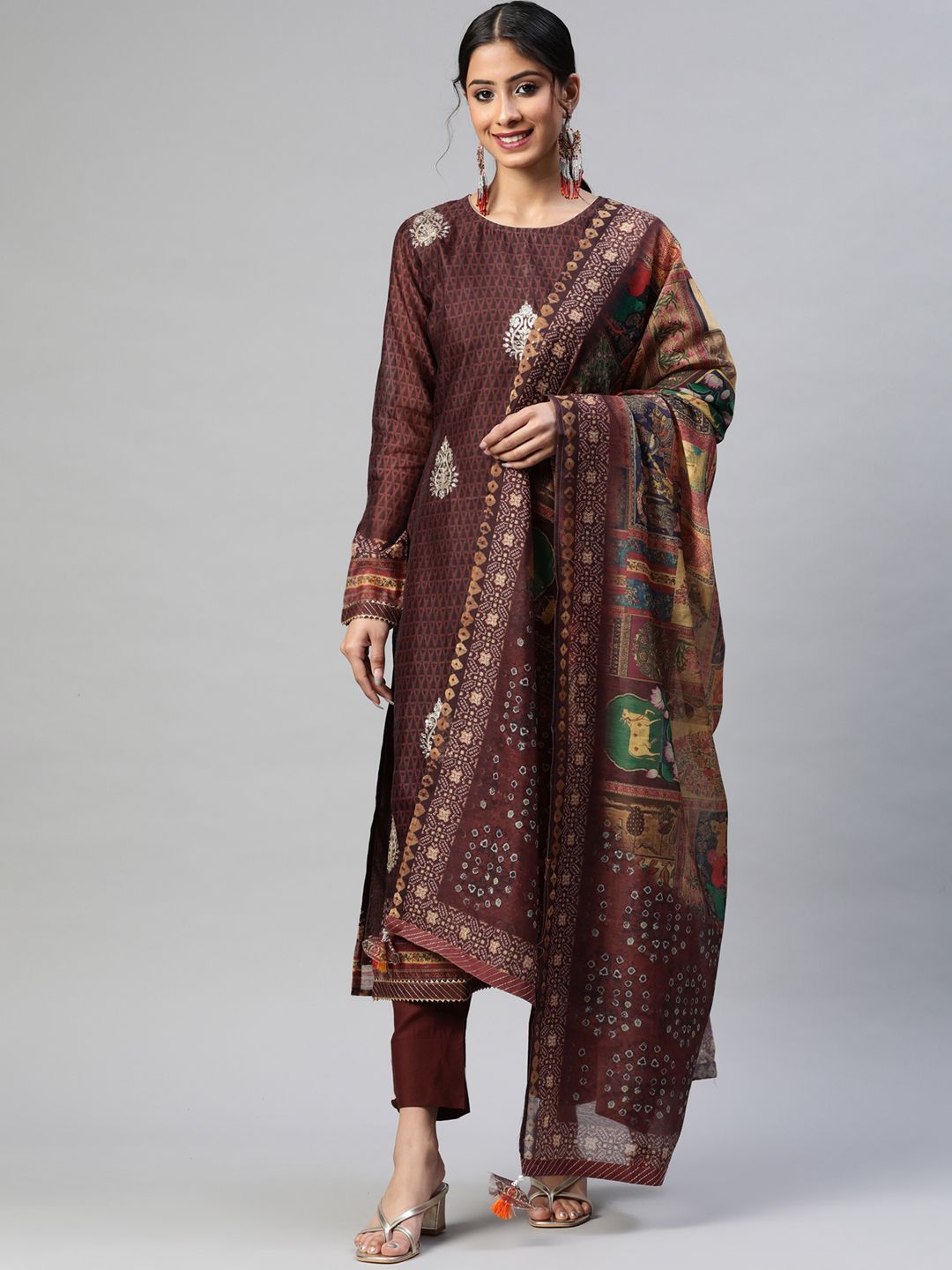 Readiprint Fashions Maroon & Navy Blue Printed Unstitched Dress Material Price in India