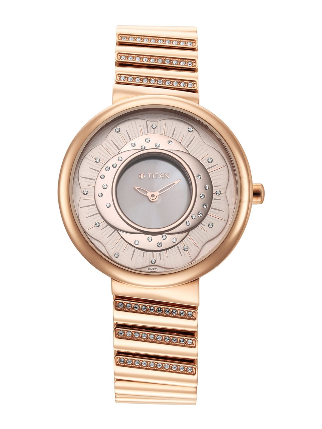 Titan Women Rose Gold-Toned Mother of Pearl Dial Bracelet Style Straps Analogue Watch Price in India