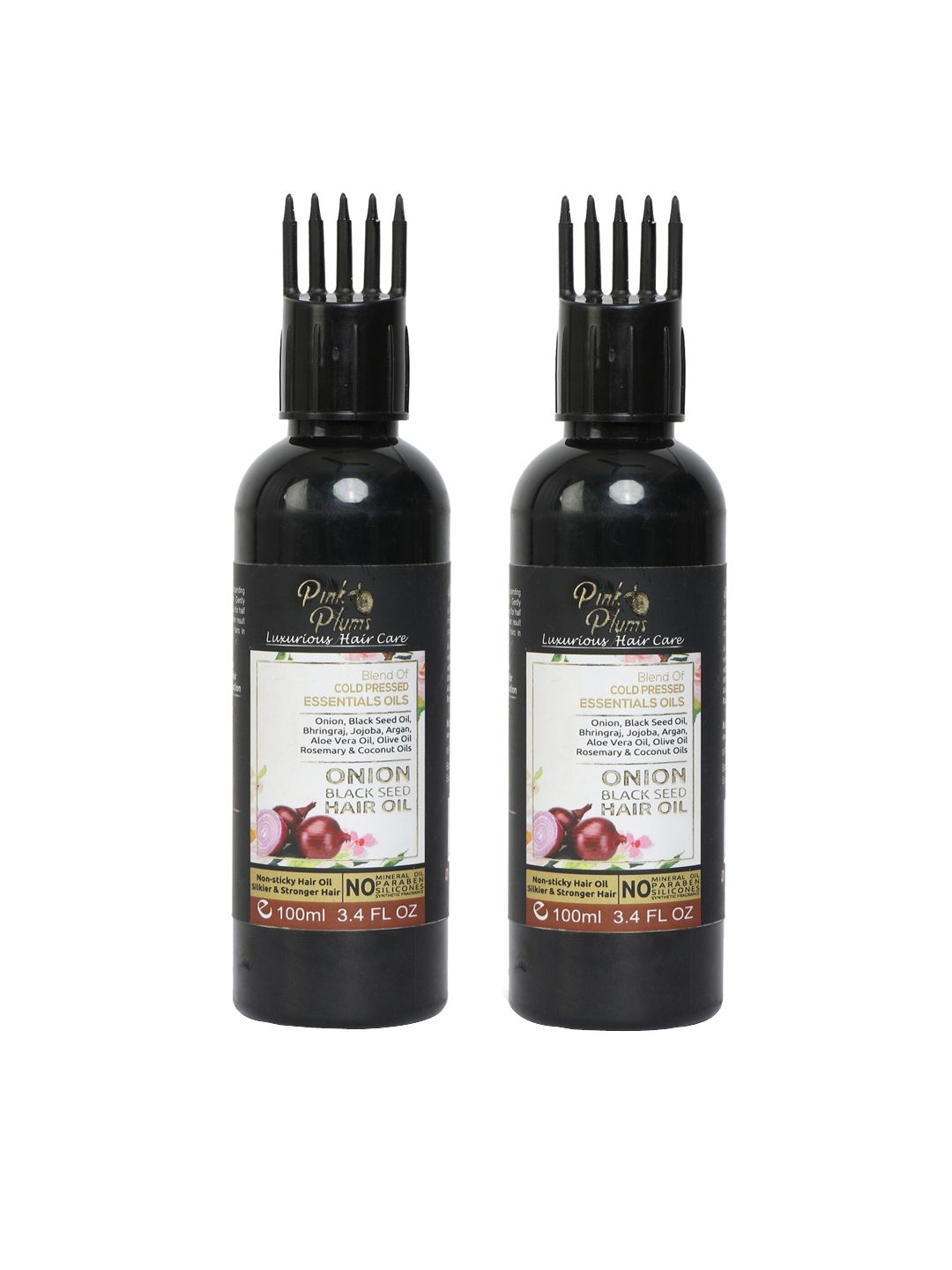 Pink Plums Set Of 2 Luxurious Hair Care Non-Sticky Onion Black Seed Hair Oil - 100 ml Each Price in India
