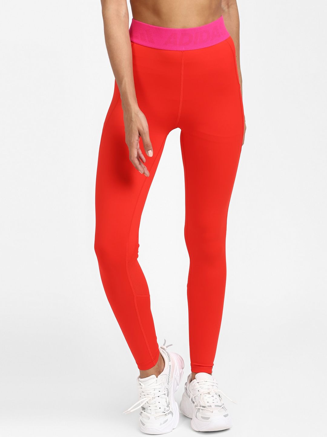 ADIDAS Women Red TF L 3 BAR T Solid High Rise Ankle-Length Tights Price in India