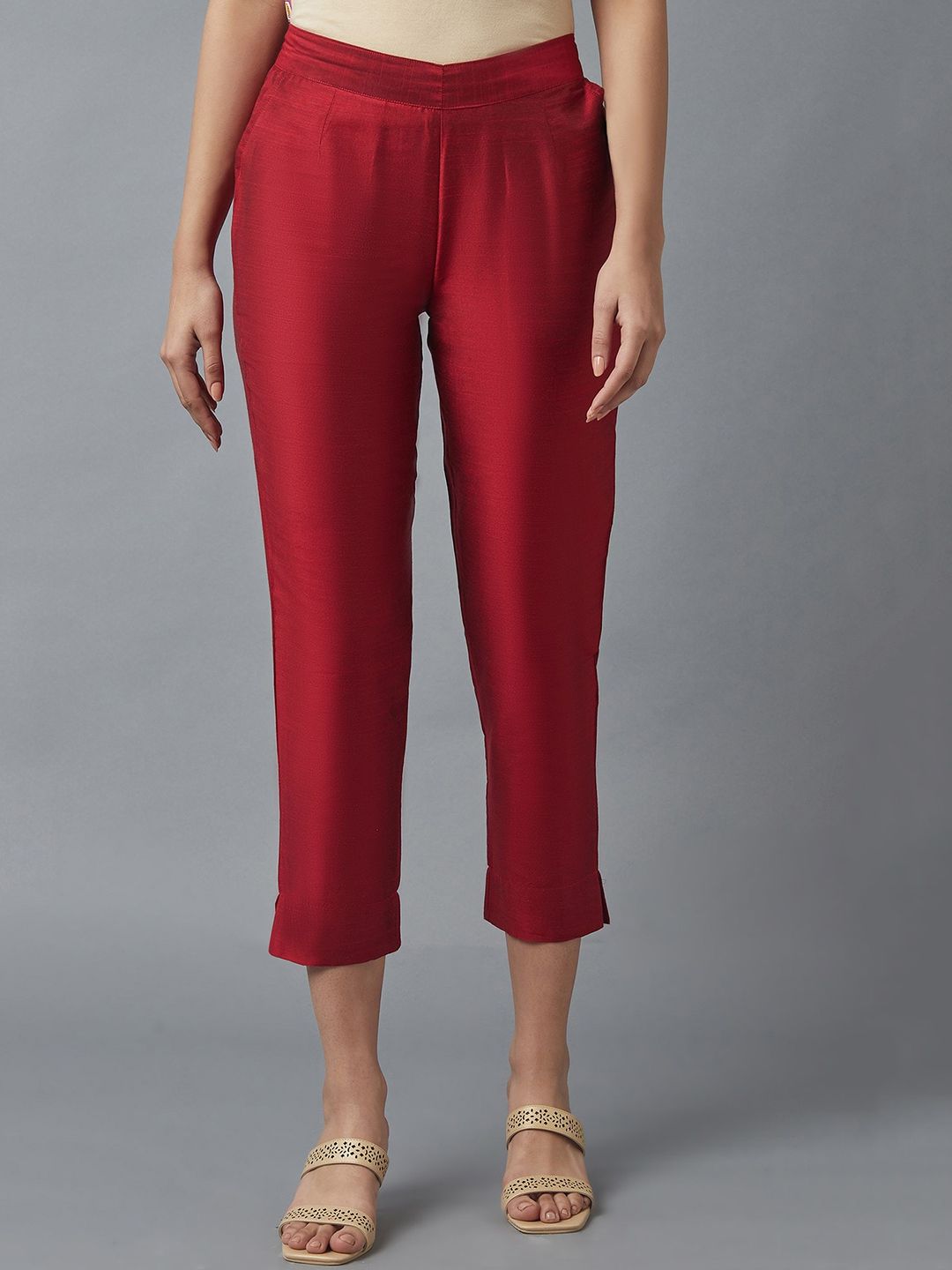 elleven Women Red Regular Fit Cropped Trousers Price in India