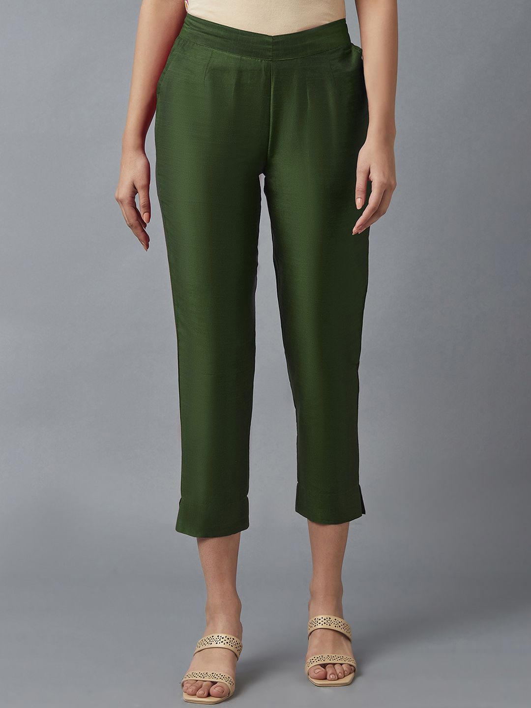 elleven Women Green Regular Fit Cropped Trousers Price in India