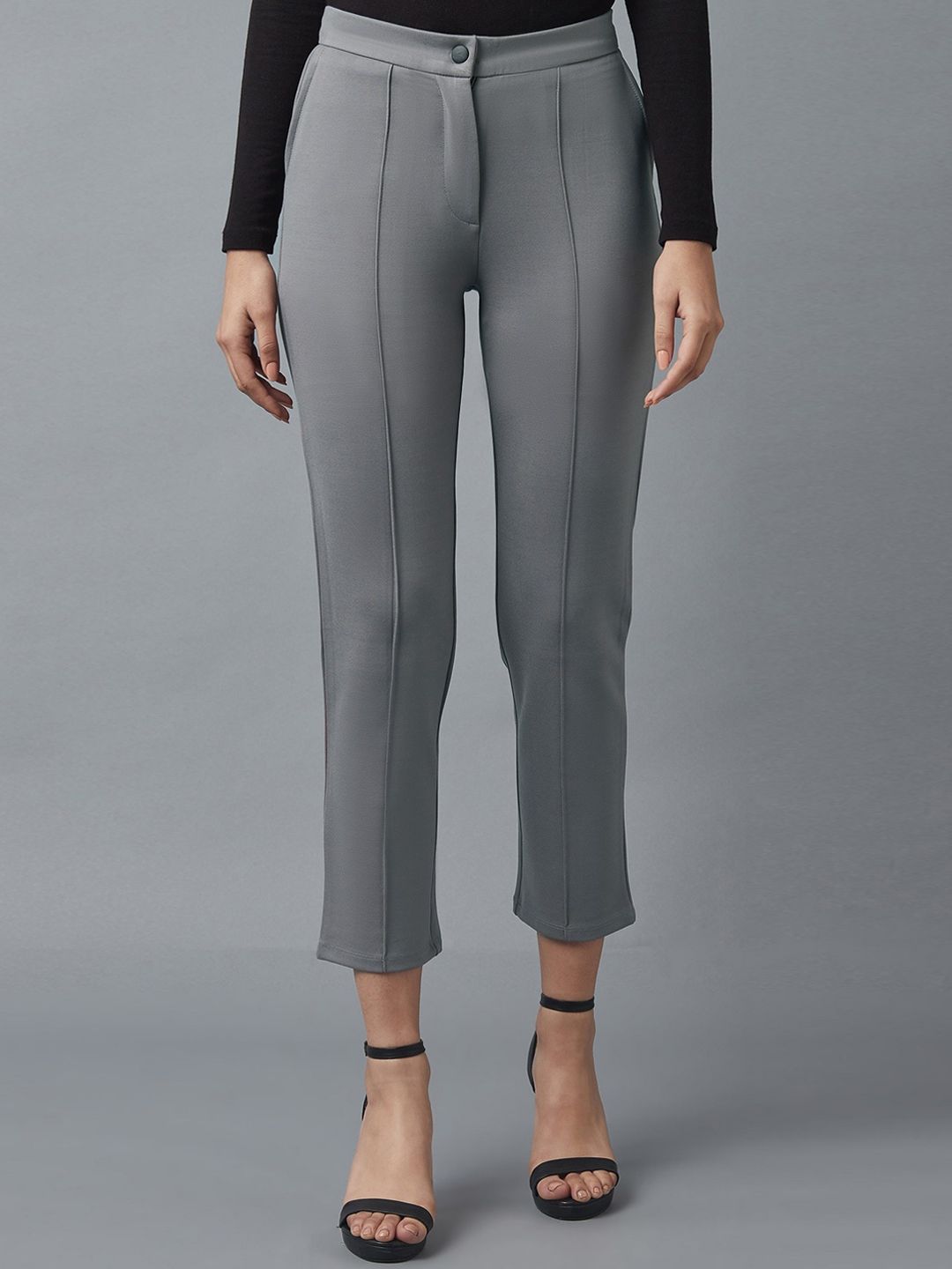 elleven Women Grey Slim Fit Cropped Trousers Price in India