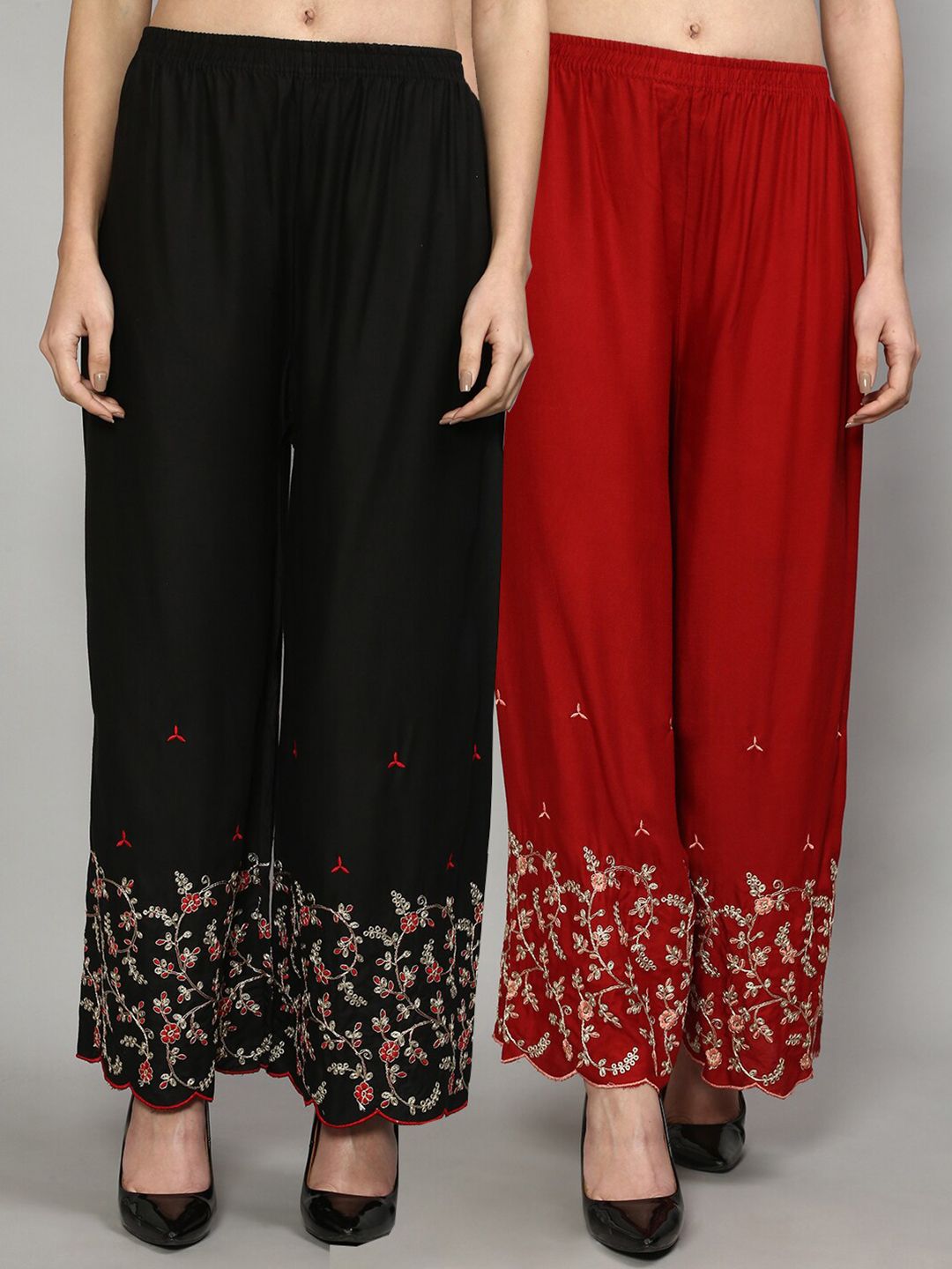 GRACIT Women Black & Maroon Set Of 2 Floral Printed Straight Fit Palazzo Price in India