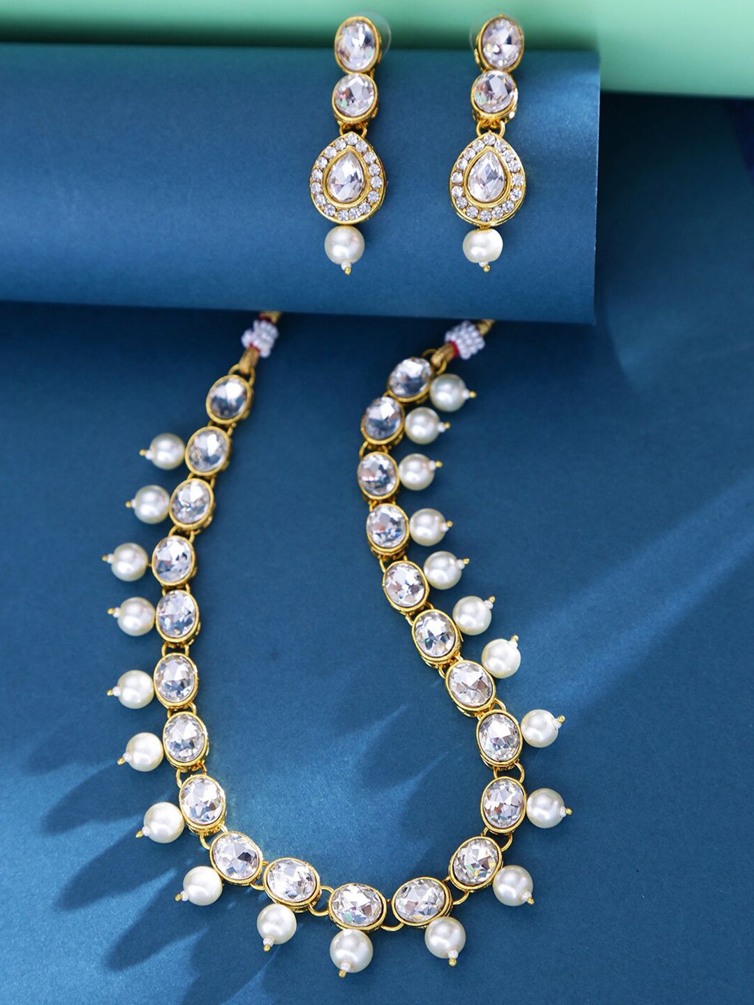 LIVE EVIL White & Gold-Plated Kundan Necklace Price in India