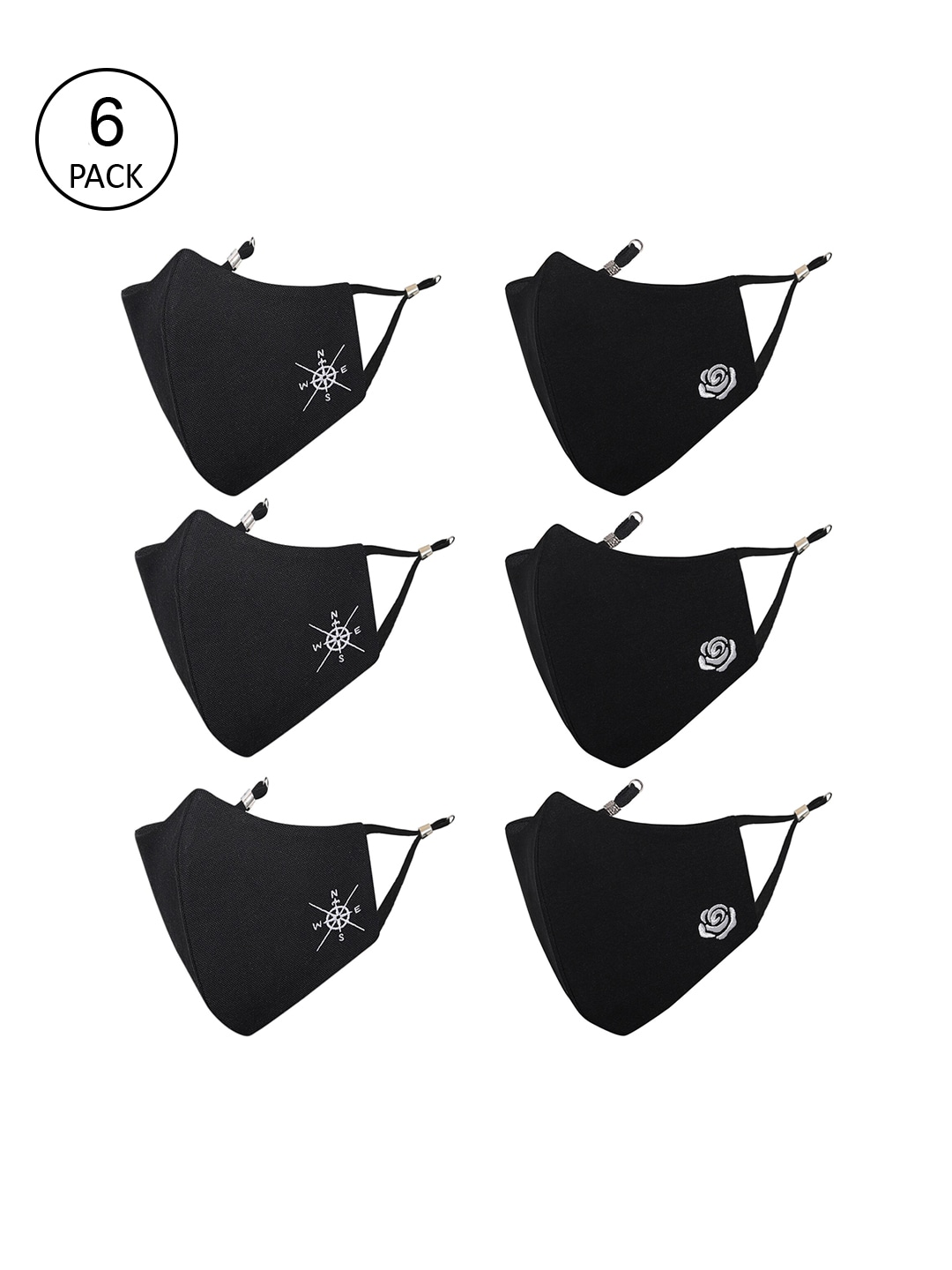 MASQ Pack Of 6 Black 4-Ply Reusable Pure Cotton Cloth Face Masks Price in India