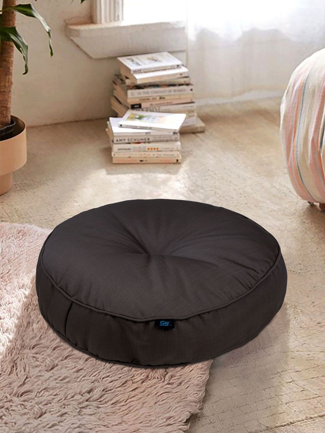 S9home by Seasons Coffee Brown Solid Round Floor Cushion Price in India