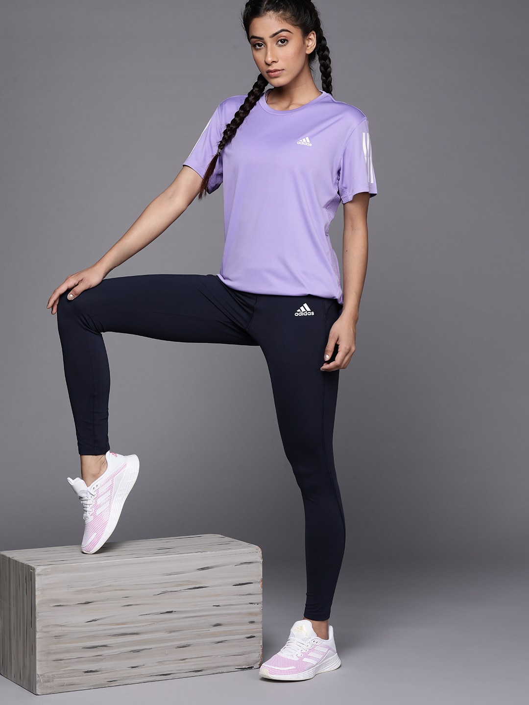 ADIDAS Women Lavender Own The Run Solid Aeroready Running T-shirt Price in India